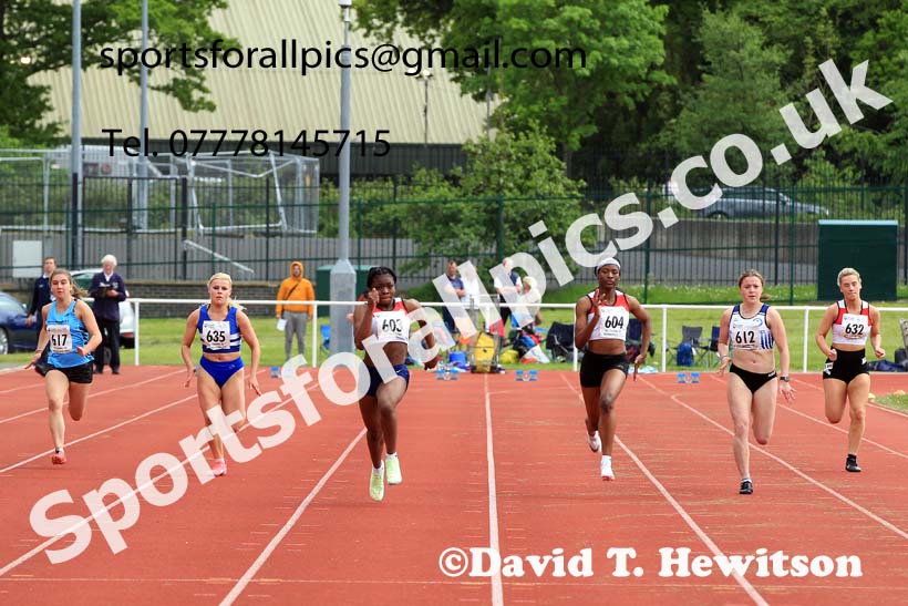 Women and Girls 100 metres, 2022 North Eastern Track and Field Champs., Middlesbrough. David T. Hewitson/Sports for All Pics